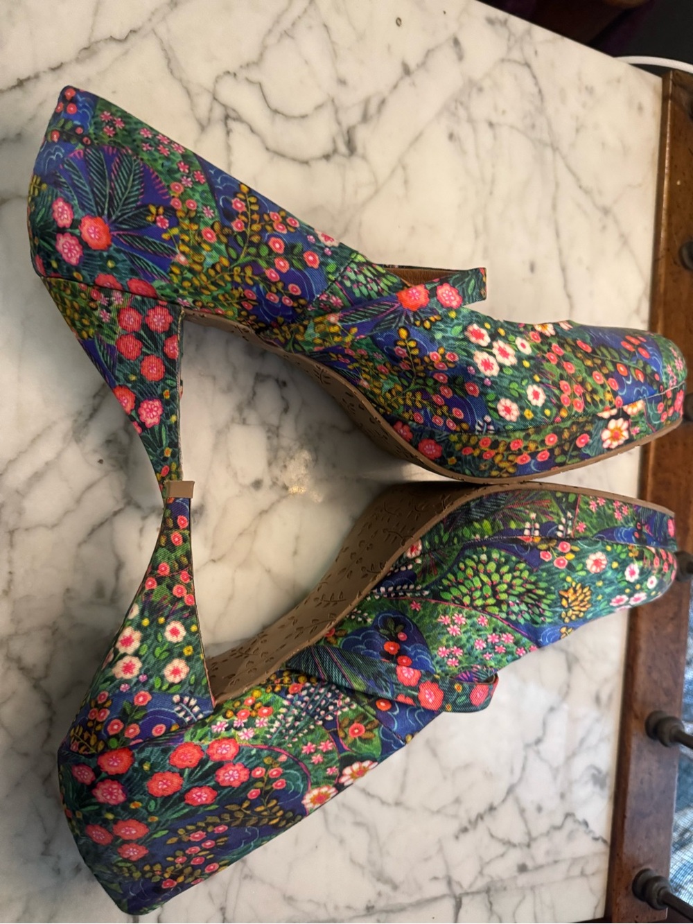 Miss Albright Floral Mary Jane Heels in Blue and Green